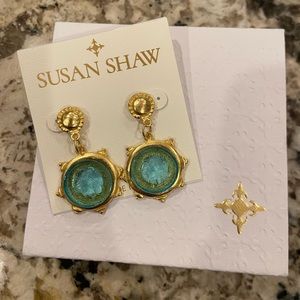 Susan Shaw Venetian Glass coin earrings. Brand new and in box.